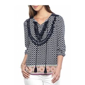 Crown & Ivy Tassel Crochet Trim Blouse